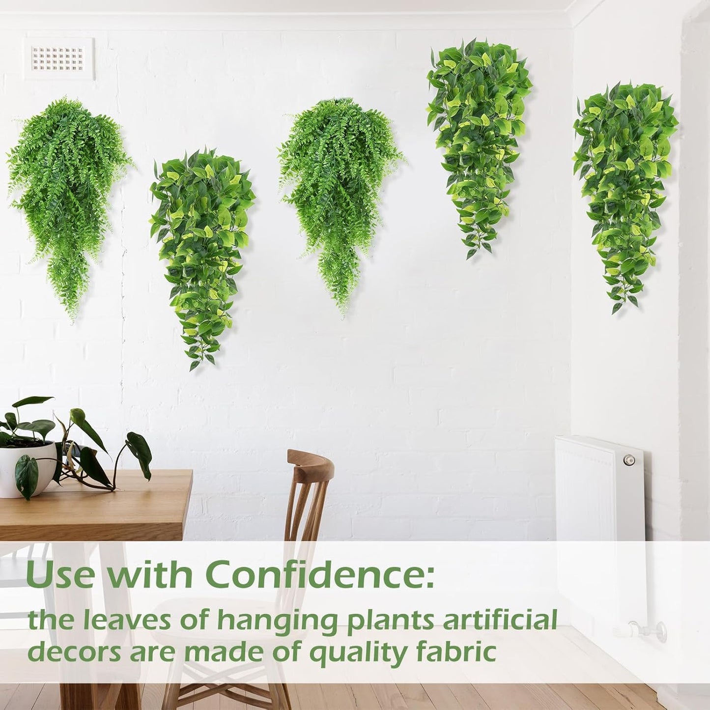 Hoteam 18 Pcs Artificial Hanging Plants 32 Inch Fake Ivy Vines with Fake Leaves Patio Artificial Plants Greenery for Living Room Indoor Outdoor Wall, No Basket (Pothos,Persian Grass)