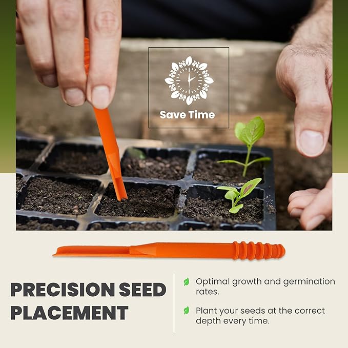 Dibby Seed Sowing Garden Tool Dibber Planter Transplanter – Sow Seeds at The Right Depth – Easily Transplant Delicate Seedlings (Dibby XL) Orange (2 Pack)
