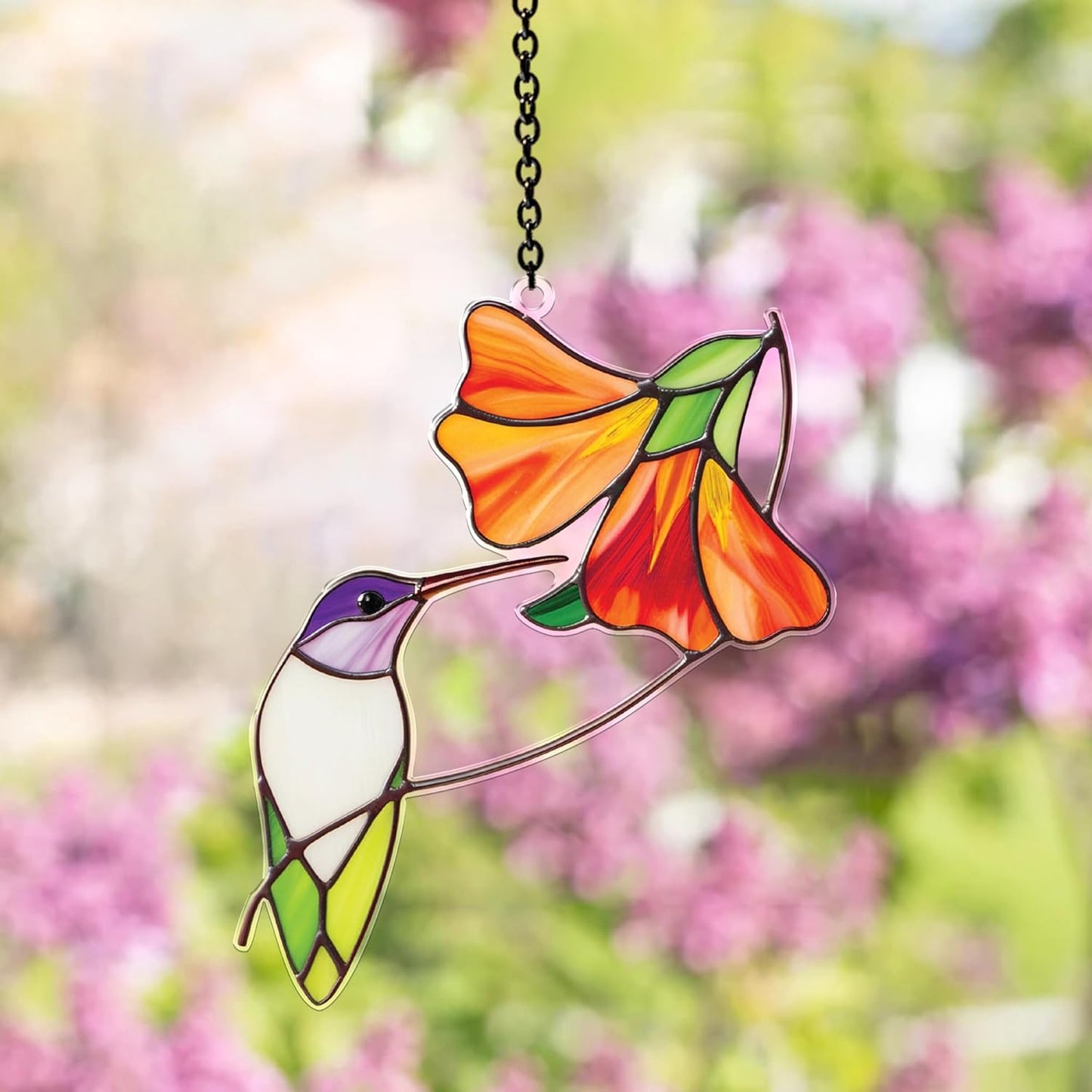 Hummingbird Hibiscus Acrylic Suncatchers, Bird and Flower Sun Catcher Indoor Window Hanging, Handmade Floral Art Decor, Birthday Gift for Mom Nature Lovers Bird Lovers Women Friend