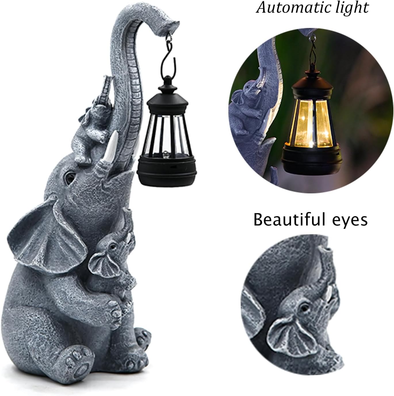 Solar Elephant Outdoor Statues Garden Decor with Solar LED Lights Good Luck Elephant Statue for Patio Balcony Yard Lawn Ornament, Birthday Gardening Gifts for Women Mom Grandma