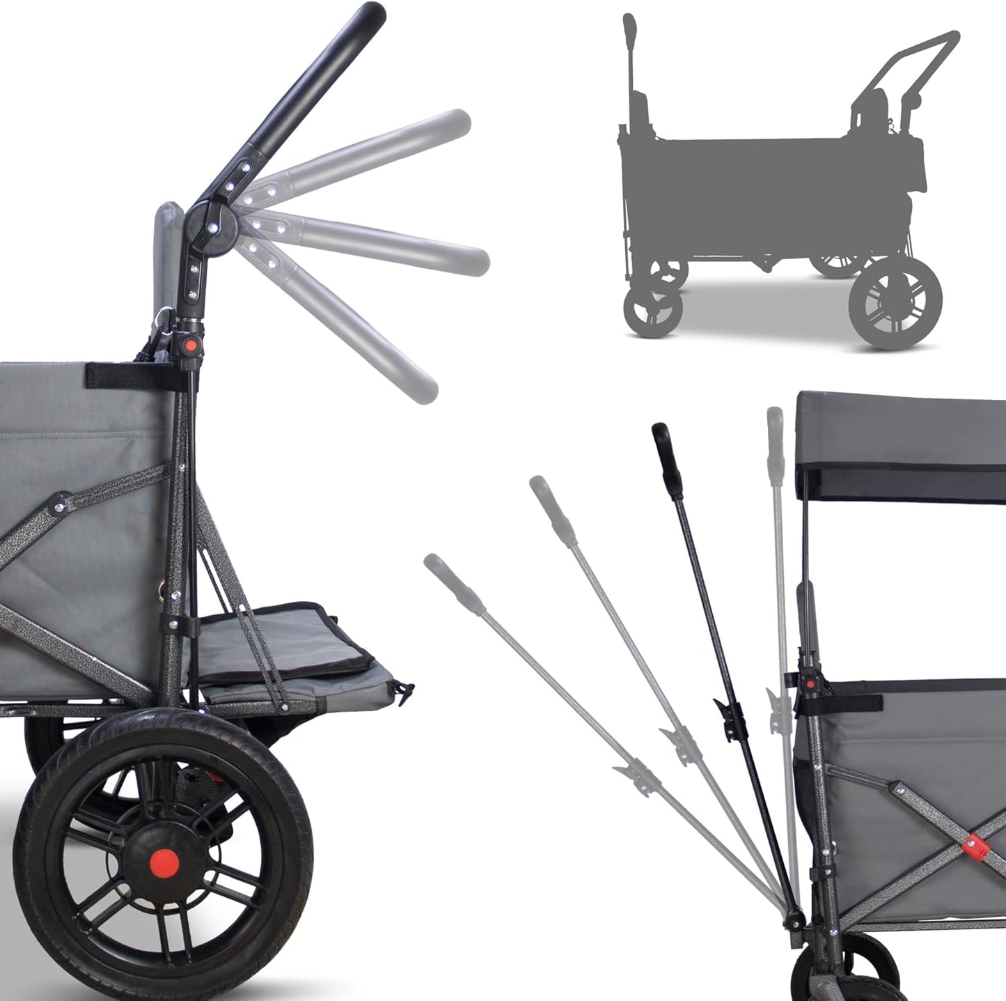 Collapsible Foldable Wagon Cart with Quick-Release Wheels & 2 Seats - Heavy-Duty Utility Wagon 265LBS Capacity for Camping, Garden, Shopping (Grey)