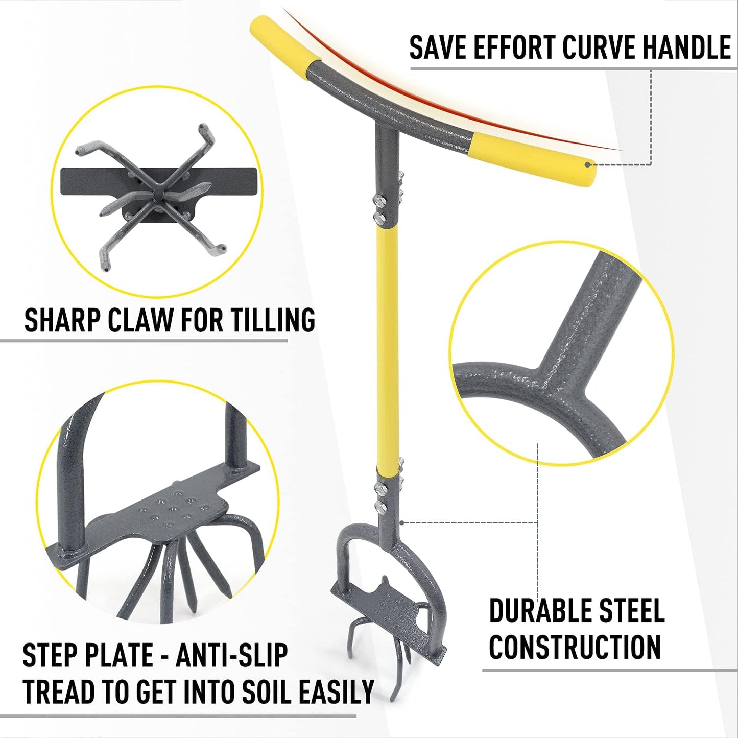 Jardineer Hand Tiller Cultivator, Twist Tiller Garden Claw Heavy Duty, Manual Soil Tiller for Flower Box and Raised Bed