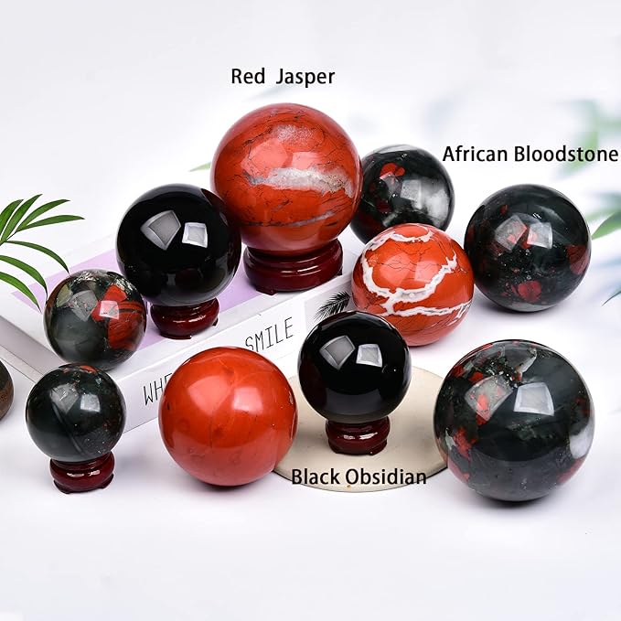 JIC Gem Natural African Bloodstone Healing Crystal Sphere Divination Gemstone Ball,Feng Shui Reiki Aura Home Desk Decor (80-90mm)