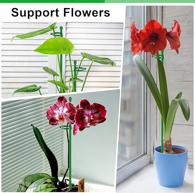 Plant Stakes 17 inch 10Pcs SupKing Support Stick Orchid Stakes with Clips Garden Plant Poles Extended to 3/4/5ft for Indoor Outdoor Potted Tomato Rose Amaryllis Vegetables Monstera Comes with 20 Ties