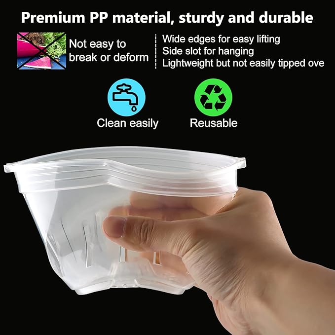 Orchid Pot, 8 Clear Orchid Pots with Holes and 6 Saucers, 2 Each of 4.1, 4.8, 5.7 and 6.4 Inch Orchid Pots for Repotting, Plastic Orchid Planter Breathable Slotted Flower Plant Nursery Pot