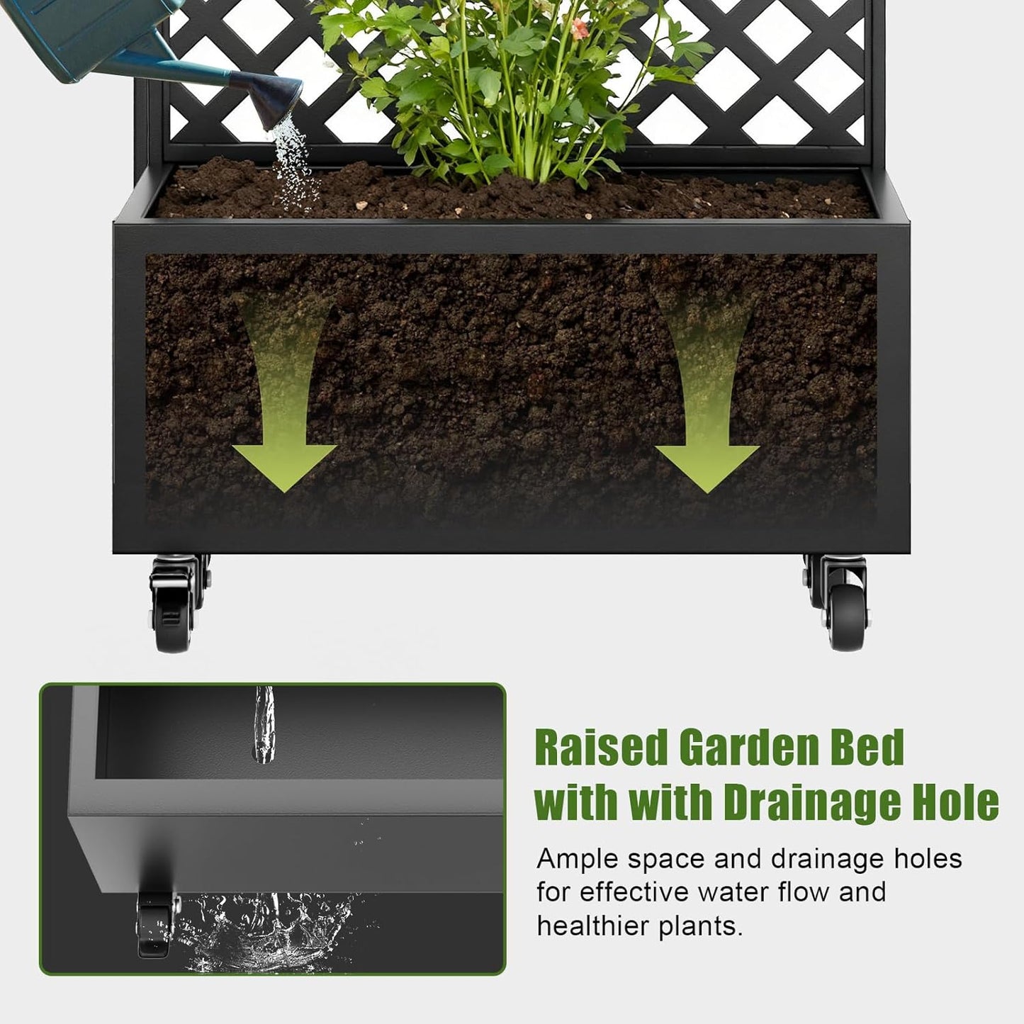 Metal Raised Garden Bed with Trellis and Wheels,72"x 36"x 16" Planter Box with Trellis Privacy Screen,Planter with Trellis and Drainage Holes for Climbing Plants,Vegetables & Vines,Outdoor Plants
