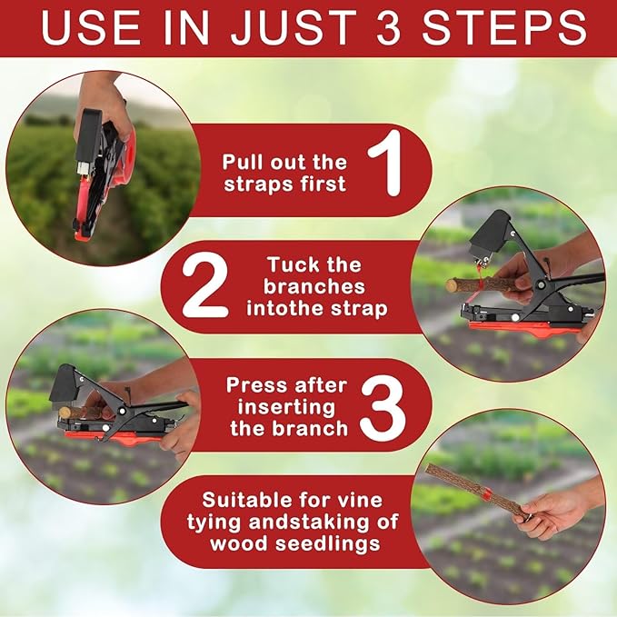 Plant Tying Machine Plant Vine Tying Machine Tool with 10000pcs Staples 20 Rolls Tape Plant Tape Gun for Grapes Raspberries Tomatoes and Vining Vegetables Tying Tool(Black)