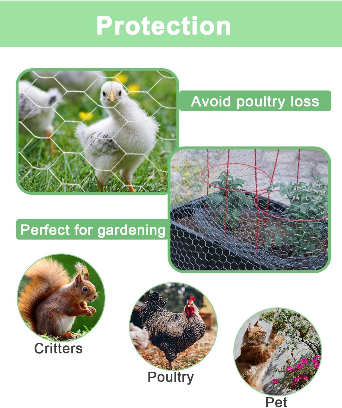 Garden Poultry Green Chicken Wire - 16.5 '' × 590 '' Chicken Wire Floral for Crafts, Garden Fence Animal Barrier, 1 inch Mesh Poultry Netting Fence, Pet/Rabbit/Chicken Wire Fencing