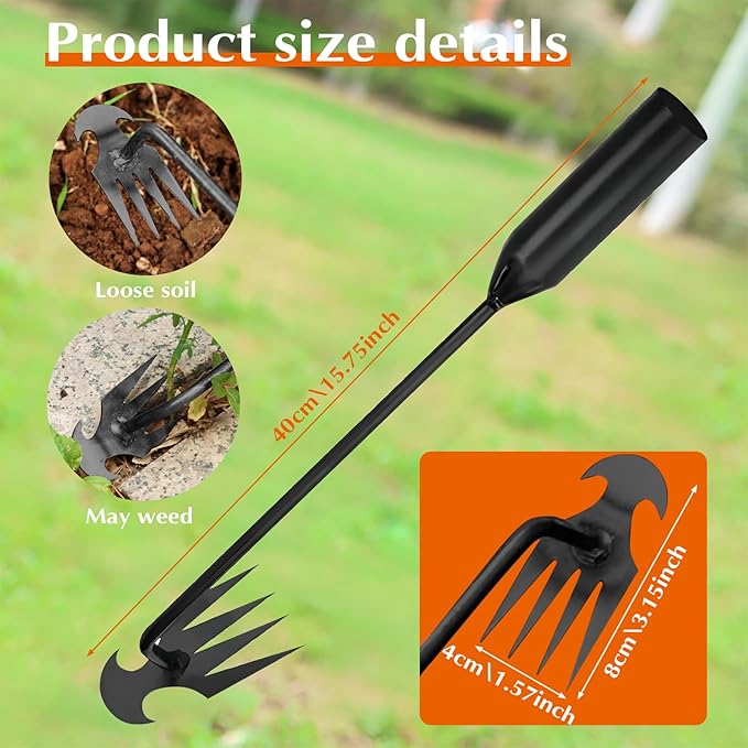 Weed Puller Tool Garden Weed Pulling Tool– 15.7” Portable Garden Weeder, 4 Teeth Manganese Steel Forged Hand Tool for Uprooting Weeds, Ideal for Gardening (2PCS)