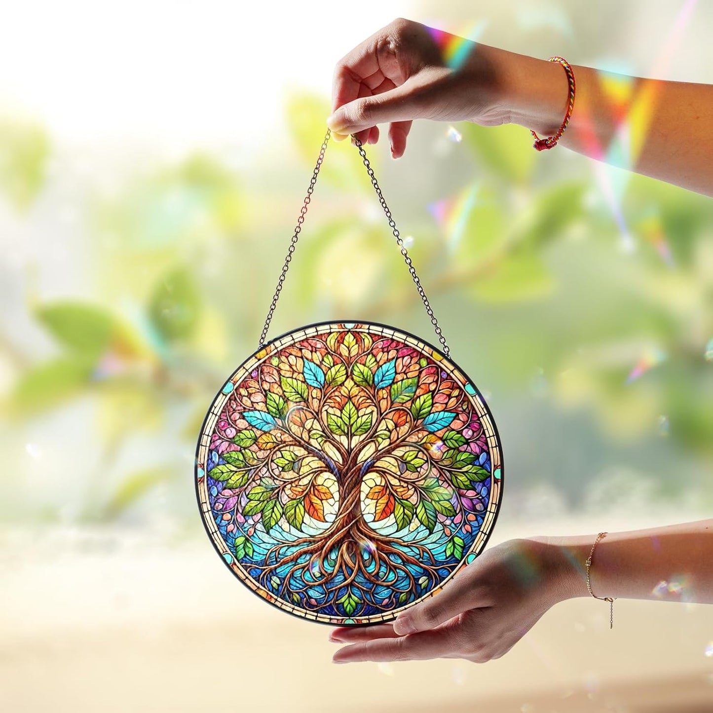 7.8" Tree of Life Suncatcher, Stained Glass Window Hangings Decorations, Tree Sun Catcher Effect, Suncatcher Decor for Home Garden Housewarming, Spiritual Gifts for Men Women Girl ART-13E-SG8