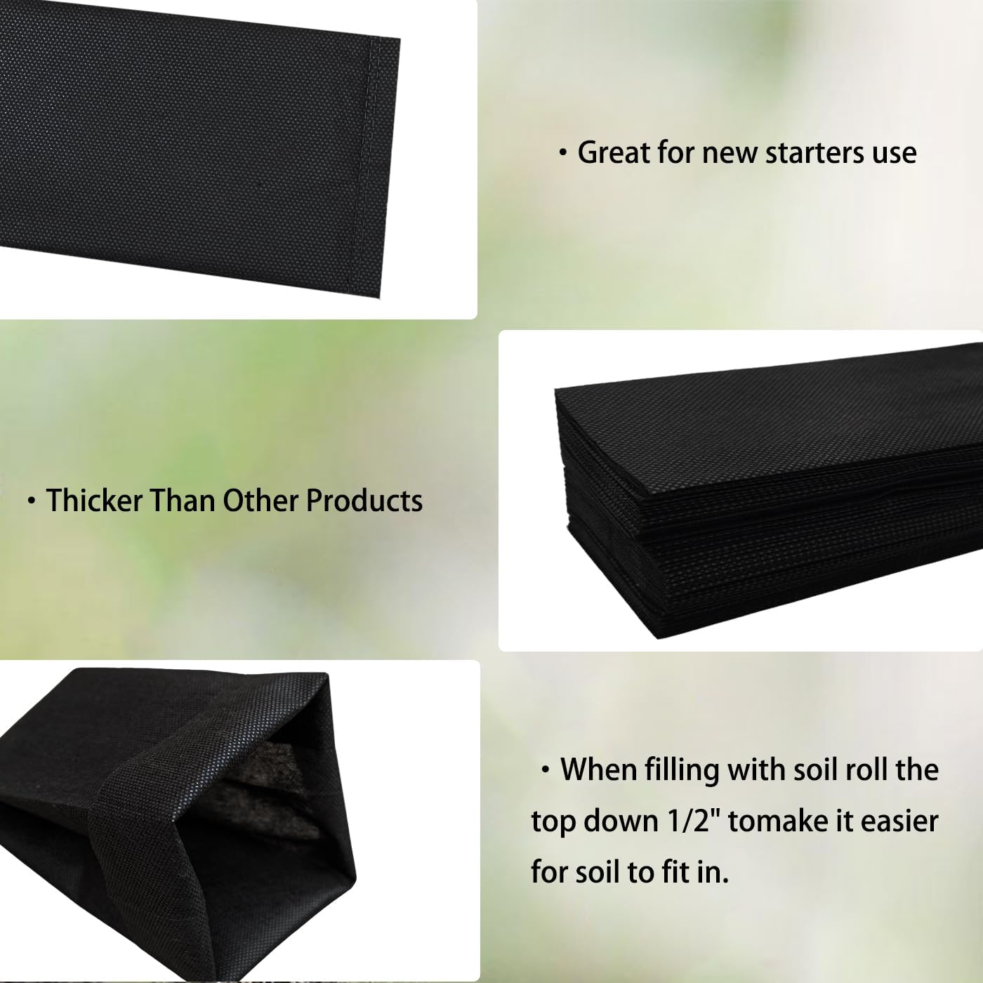 Belit 50 Pcs 10.2" H Deep Nursery Grow Bags, Non-Woven Plants Pots Container for Starting Rooted Plants Vegetable, Flower, Seedling Tree, Black