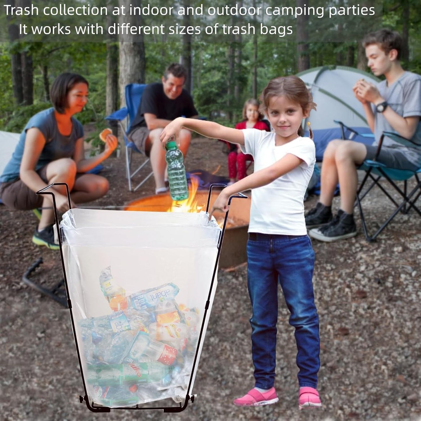 2PCS Garden Trash Bag Holder - Outdoor Leaf Bag Support Stand Multi-Use Metal Garbage Bag Holder Frame Holds 30-45 Gallons Bag for Leaves, Camping, Yard Weeding, Lawn Party