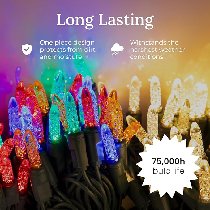 Pro Christmas M5 LED Holiday Lights - 100 Bulbs, 33.3ft - Professional Grade Indoor Outdoor Diamond Cut Sparkle Light Strings for Home Decorations and Christmas Trees - Blue