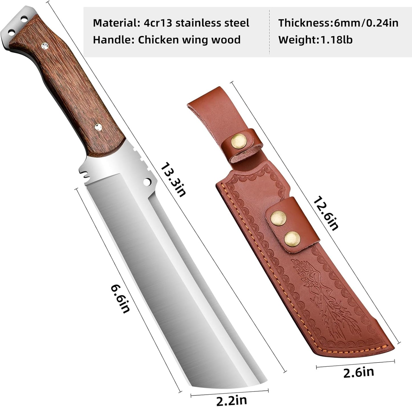 Machete with Sheath for Cutting Trees Heavy Duty, for Yard Work and for Bushcrafting Knife Sickle for Clearing Brush Garden Tools Construction Blade