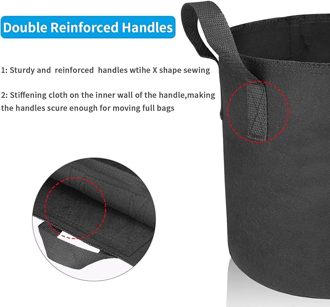 12 Packs 15 Gallon Grow Bags, Heavy Duty 300G Thickened Nonwoven Fabric Plant Pots with Handle