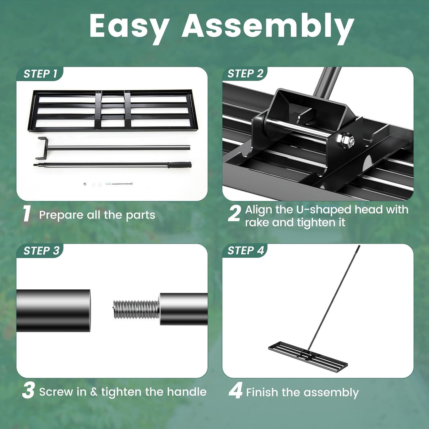 Goplus Lawn Leveling Rake, 46" x 10" Heavy Duty Level Lawn Tool w/ Ergonomic Handle for Soil, Effort-Saving Landscape Rake for Garden, Backyard, Golf Course, Farm, Pasture, Black