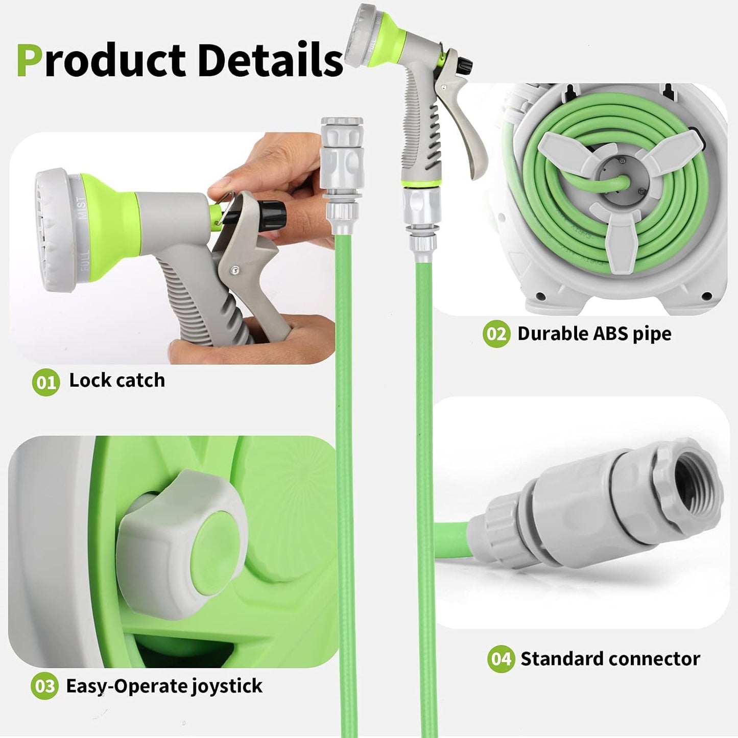 Kitness Mini Retractable Garden Hose Reel, Portable Simple Home 45+5 FT Hose Reel with 7 Adjustable Patterns Spray Nozzle&Standard Connector, Watering Hose Reel for Gardens Yards and lawns (Green)