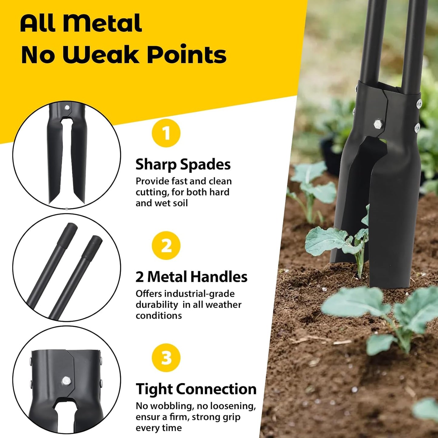 Post Hole Digger Tool, Heavy Duty Post Hole Digger with 55 Inch Handle, Dual Sharp Blades for Soil Plugging, Digging, Cultivating, Weeding, Manual Post Hole Digging Tool Garden Shovel, Black