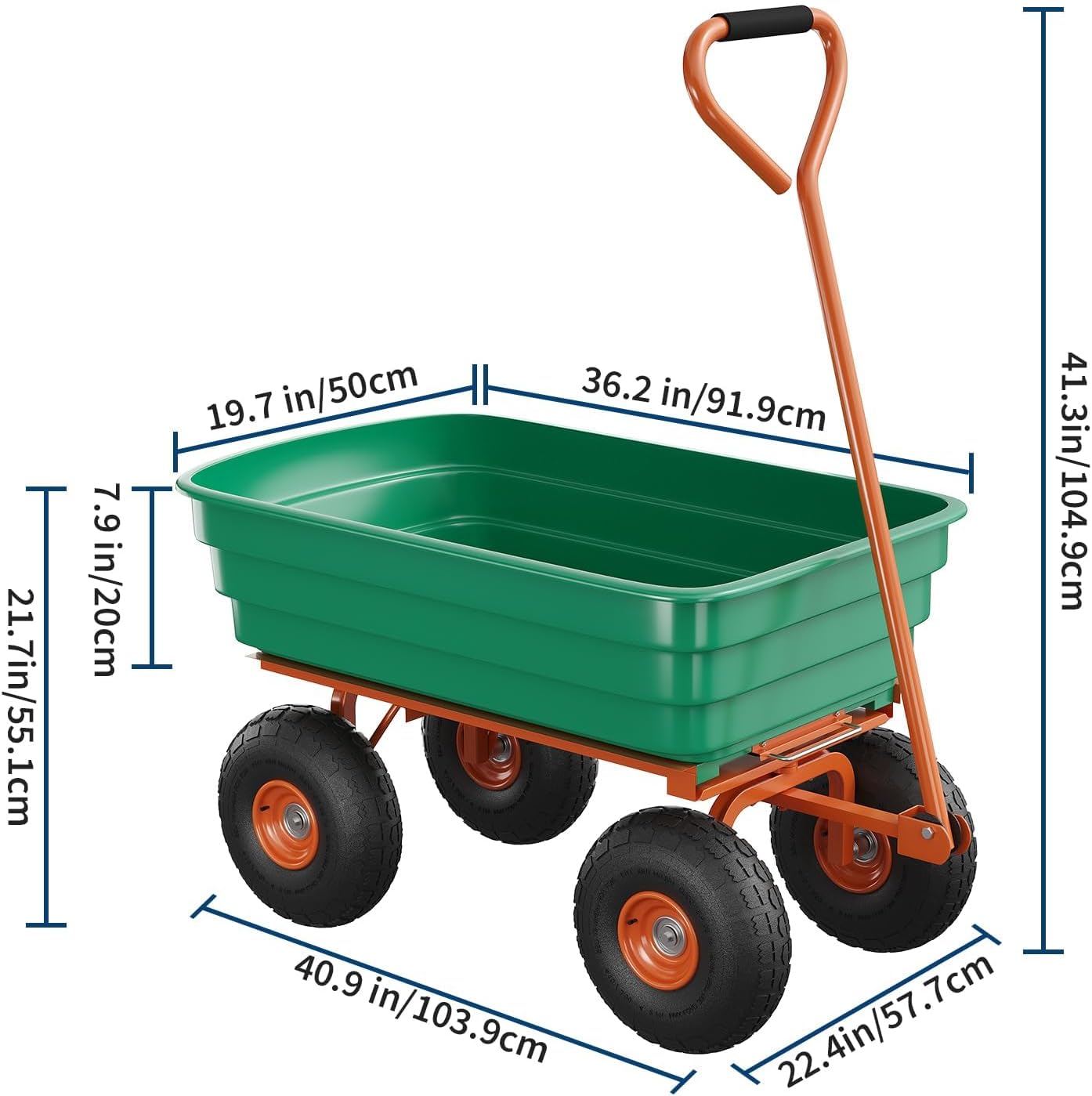 Garden Dump Cart - 600Lb Capacity Heavy Duty Yard Utility Garden Cart with Removable Dump Bed, All-Terrain Tires & 180° Adjustable Handle for Soil, Plants, Tools