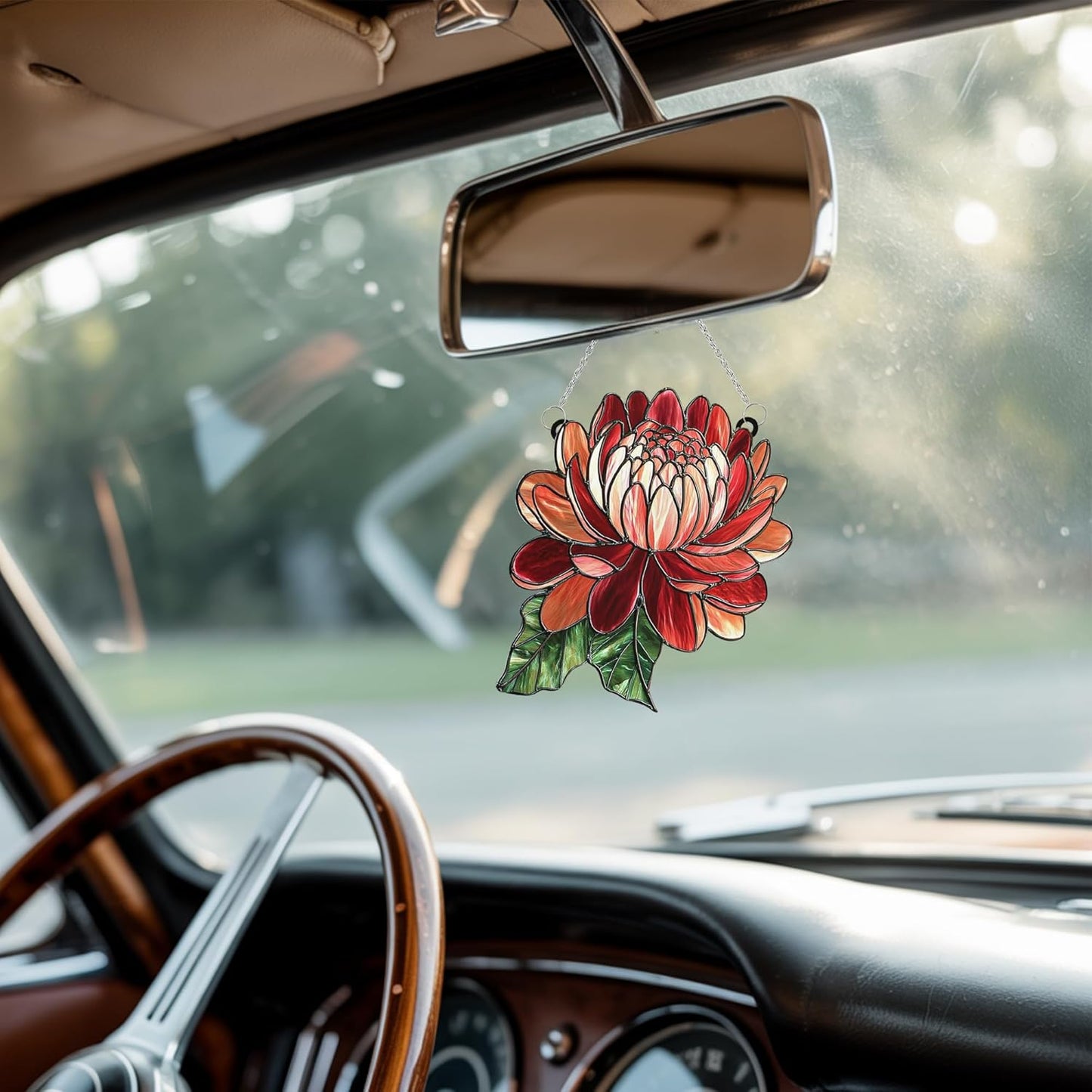 Dahlia August Flower Acrylic Suncatcher Stained Glass Effect Window Car Hanging Christmas Ornament Indoor Outdoor Decor Garden Sun Catcher Panel Gifts for Flowers Lover Gift for Women Mom Grandma