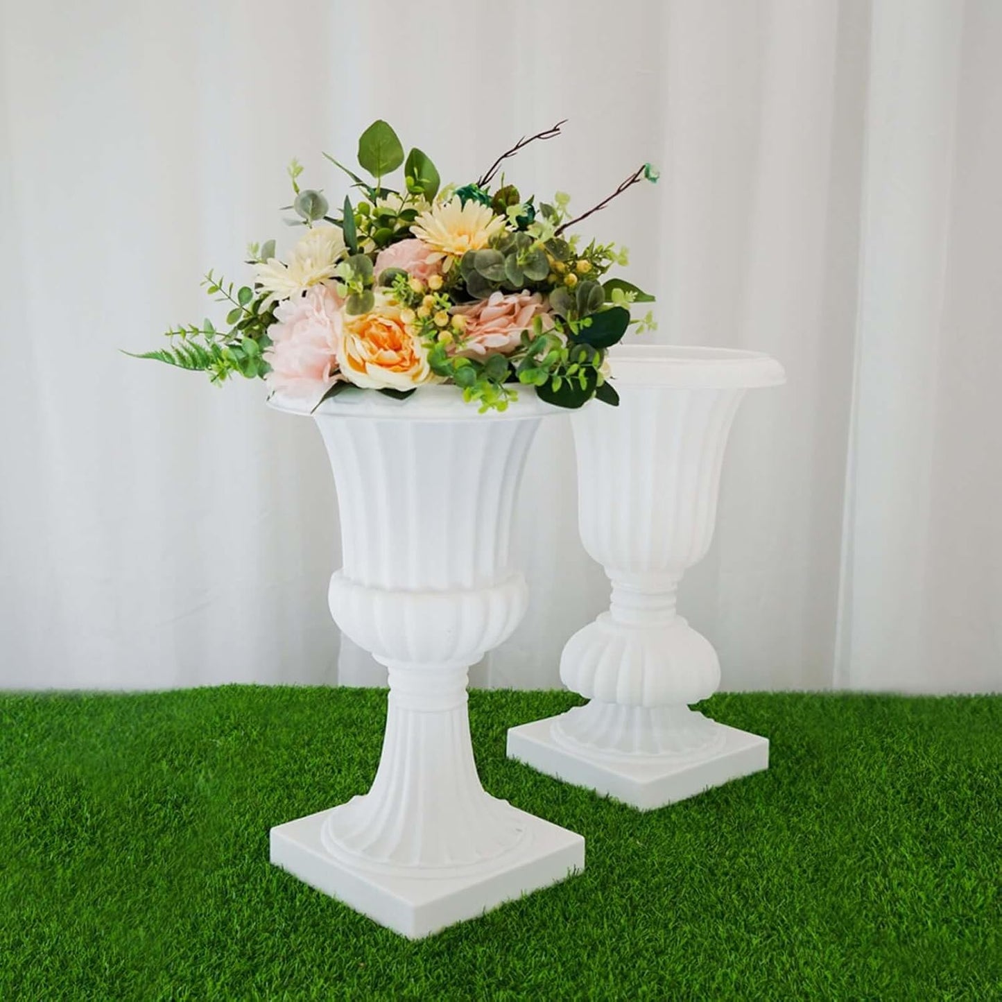 Efavormart 2 Pack - 20" PVC Urn Planter, Floral Pedestal Flower Pot White Plant Stand for Wedding, Party, Event, Home, Stage, Garden, Balcony Decoration