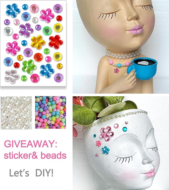 Face Pot for Plants, with a Base,Face Flower Pot for Indoor Outdoor Plants Resin Succulent Planter with Drainage Hole Cute Lady Face Plant Pots(Lignt Orange)