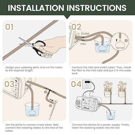 Automatic Watering System for 15 Potted Plants, DIY Plant Watering Devices,Drip Irrigation System with 30-Day Programmable Water Timer, LED Display and Power Supply