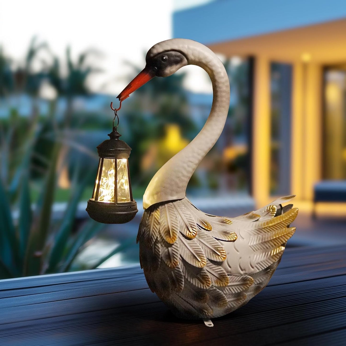 HONGLAND Solar Garden Statue Outdoor Swan Decor Bird Decor Lawn Ornament for Backyard Patio Porch Poolside(White)