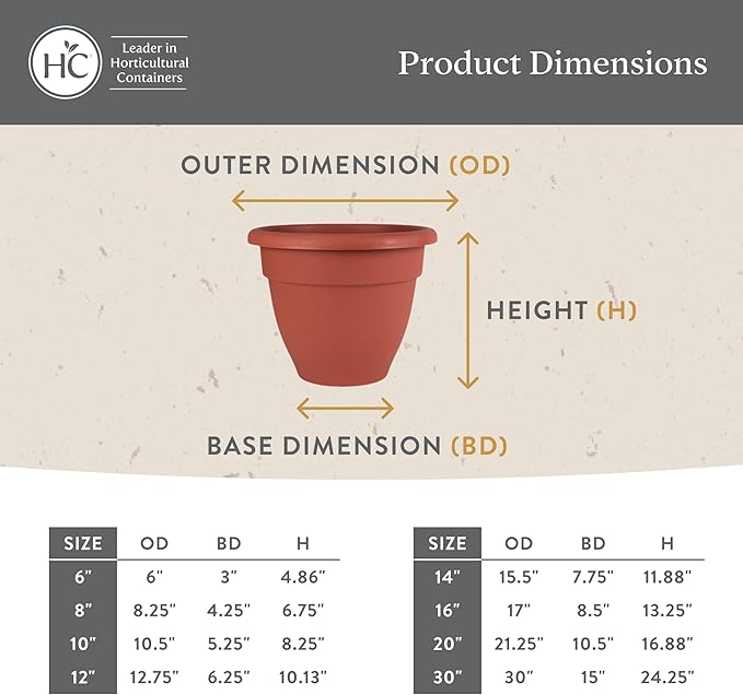 The HC Companies Caribbean Planter Pot - Outdoor & Indoor Plant Pot with Drainage Hole & Plug - Rolled Rim Plastic Pots for Plants & Flowers - Decorative Plant Pot (8" Cottage Stone, Pack of 4)
