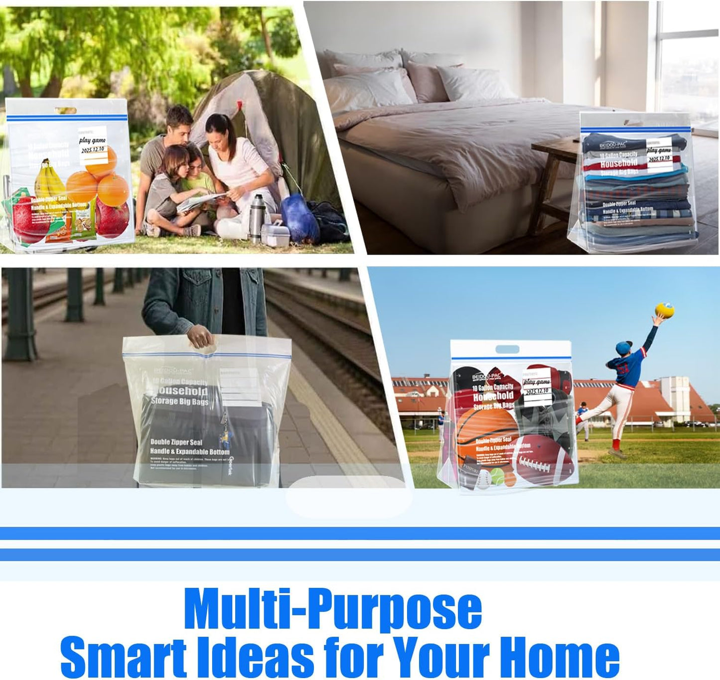 25 Gallon Jumbo Storage Bags with Handle, 30 Counts | Double Zipper Seal | Expandable Bottom, Resealable Clear zip Bags for Home Travel, Moving, Commercial and Outdoor