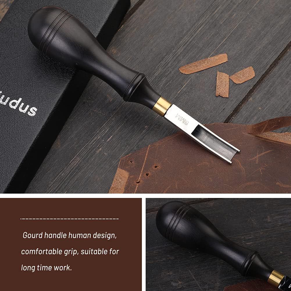 Diudus Leather Edge Beveler Tool, French Skiver, Wide Mouth Leather Edge Bevelers Skiving 8mm, Leather Edge Trimmer Crafting Tools with Wooden Handle for DIY Leather Craft