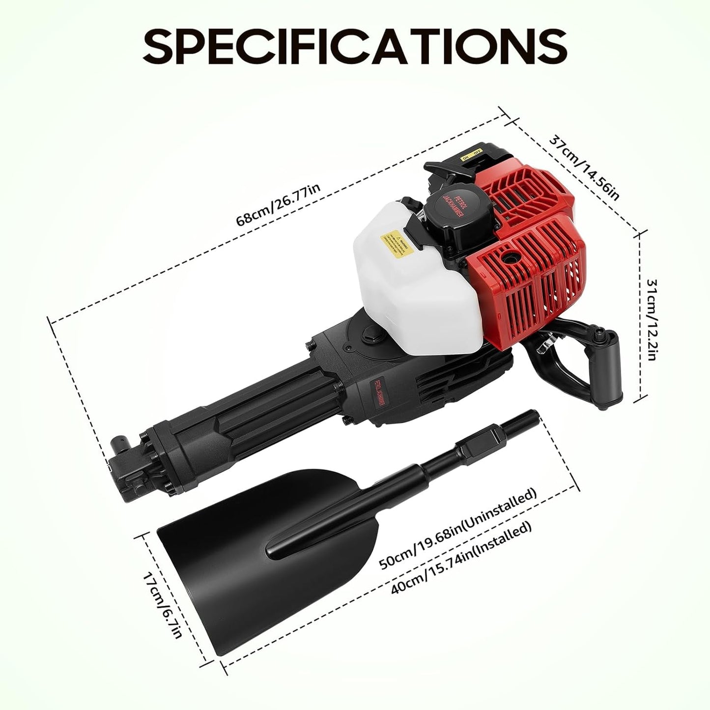 Handheld Trencher Digger Machine, 52CC 2-Stroke Gasoline Engine Tree Digger 1900W 6500RPM±200 Portable Trench Diggers for for Digging Planting and Trenching