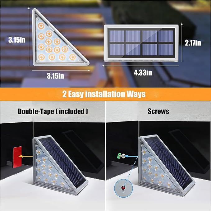 Solar Stair Lights Outdoor, 6 Pack Outdoor Solar Lights Waterproof IP67, Solar Step Lights for Outside, Patio, Decor, Yard, Garden, Front Door, Porch (Warm White)
