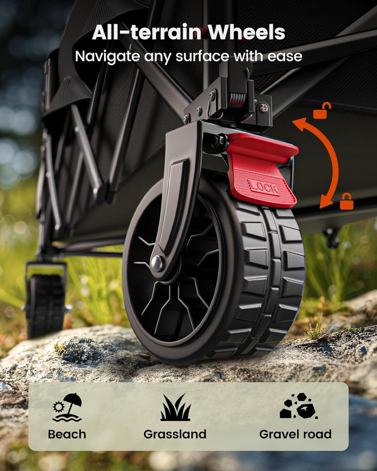 Wagon Cart Foldable, Collapsible Wagon with Expandable Storage, 150L Foldable Grocery Cart with 2 Cup Holders for Outdoor, Garden, Camping &Groceries