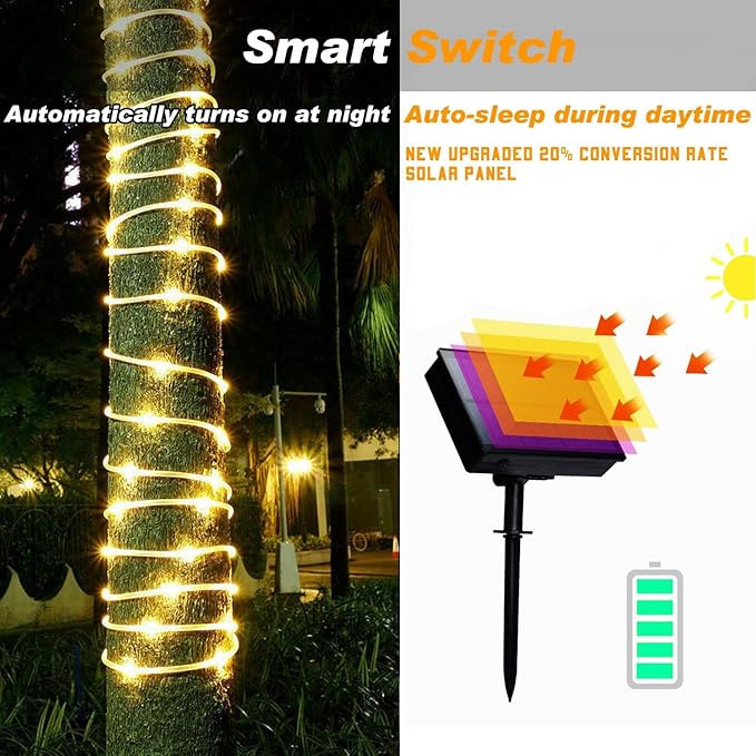 Solar Rope Light 2 Pack Waterproof IP65 39FT 100LEDs Outdoor LED Solar Outdoor Lights for Party Garden Yard Home Wedding Christmas Halloween Holiday Tree Decoration Lighting