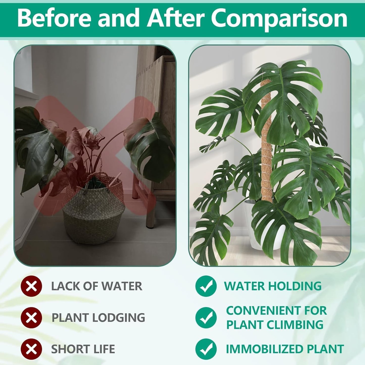 4 Pcs Bendable Moss Pole for Monstera Plant Support,24 Inch Handmade Coir Pole Stick for Climbing Plants Indoor Plant Stakes for Potted Plants to Grow Upwards