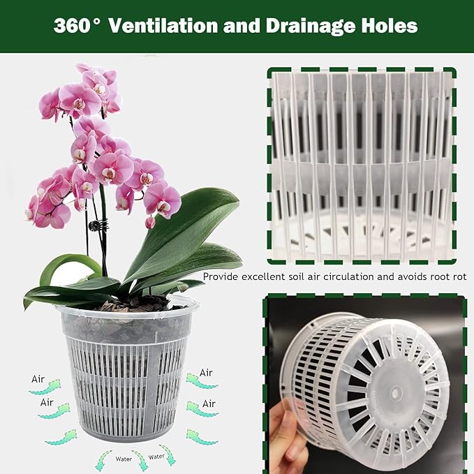 Orchid Pots, 12 Pack 4.5in Orchid Pots with Holes, Clear Orchid Pots for Repotting, Breathable Slotted Orchids Planter for Small and Medium Sized Orchids(12Pcs 4.5in)