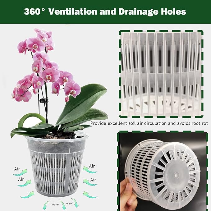 Orchid Pot,12 Pack 5.5Inch Clear Plastic Orchid Pots with Saucers, Orchid Pots with Holes, Orchid Pots for Repotting, Orchid Breathable Slotted Pot(12Pcs 5.5in+ Saucers)