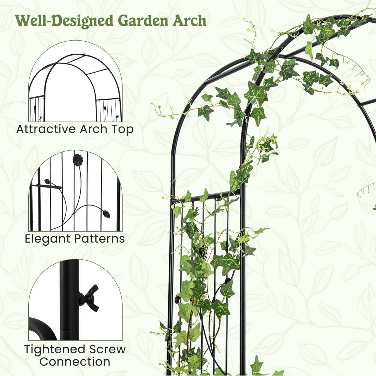 S AFSTAR 87-Inche Garden Arbor with Gate & Side Planter Box, Metal Garden Arch with Lockable Gate, Arched Top Arbour, Heavy-Duty Arched Trellis Archway for Climbing Plants Grape Vines Wedding Ceremony