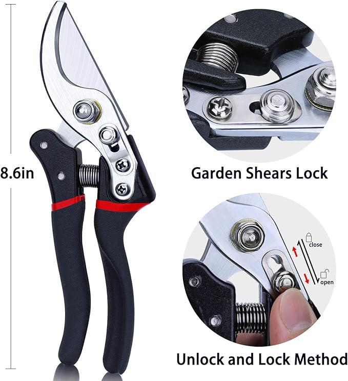 Kynup Pruning Shears for Gardening, Gardening Shears Heavy Duty, Cutting Shears Garden,Hedge Clippers, Rose Pruning Shears, Hand Clippers Gardening (Red Black)