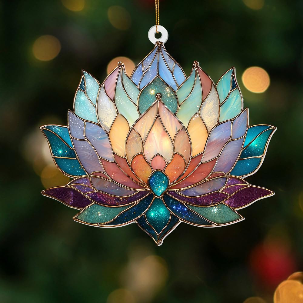 Lotus Stained Glass Acrylic Ornament – Colorful Lotus Flower Suncatcher for Windows, Christmas 2025 Ornament, Holiday & Spiritual Home Décor, Unique Handmade Gift(Sun-24)
