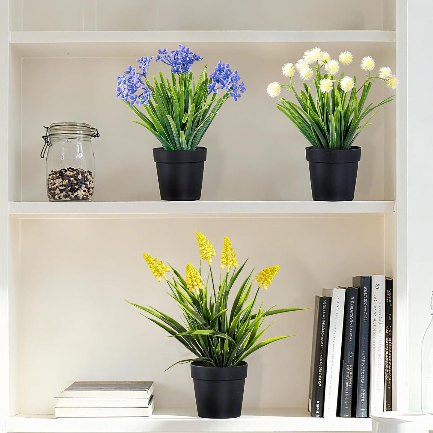 3 Pack Fake Small Plant Artificial Potted Flowers for Home Decor Fake Flower Plant Greenery Mini Faux Plant for Indoor Bedroom Living Room Office Shelf Bathroom Farmhouse Decor (Type 7)