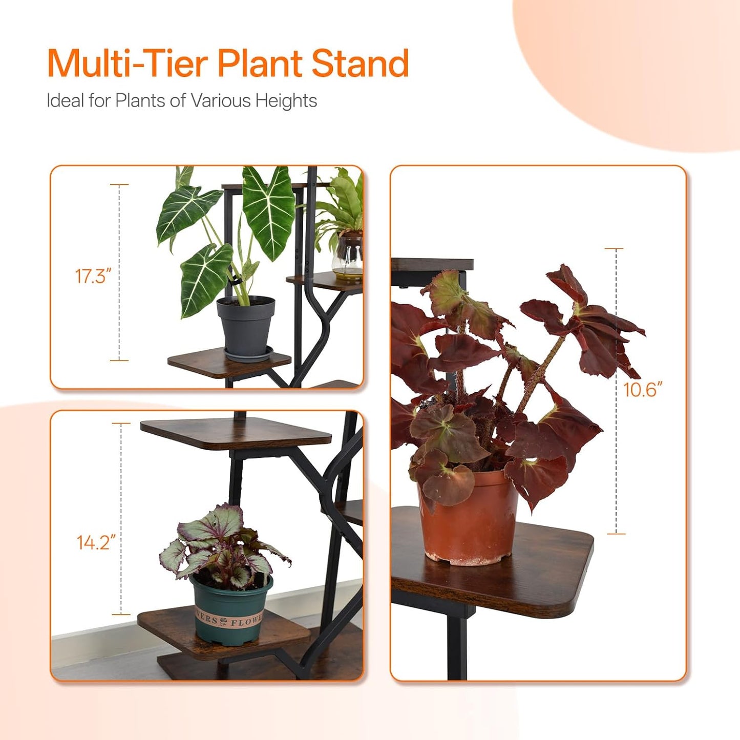 Bstrip 8-Tier Plant Stand with Grow Light, 57 Inch Indoor Plant Shelf, Decor Flower Stand for Living Room & Patio, Rust-Resistant Pipes & Waterproof MDF Boards