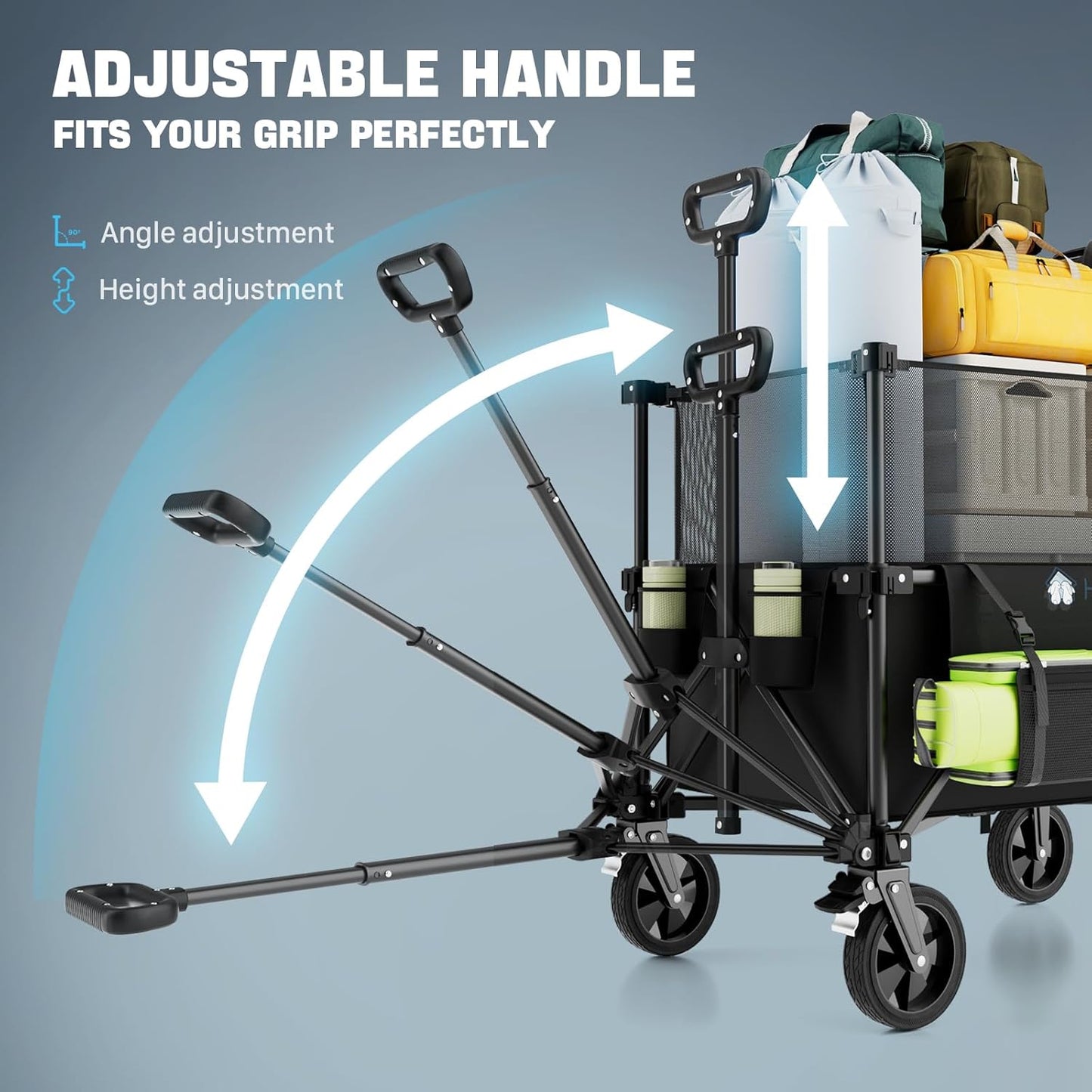 Adjustable Folding Wagon Cart, 150L–300L Expandable Capacity, 450LBS Heavy Duty Collapsible Utility Wagon with All-Terrain Wheels & Brake, Ideal for Beach, Camping, Garden & Outdoor Gear