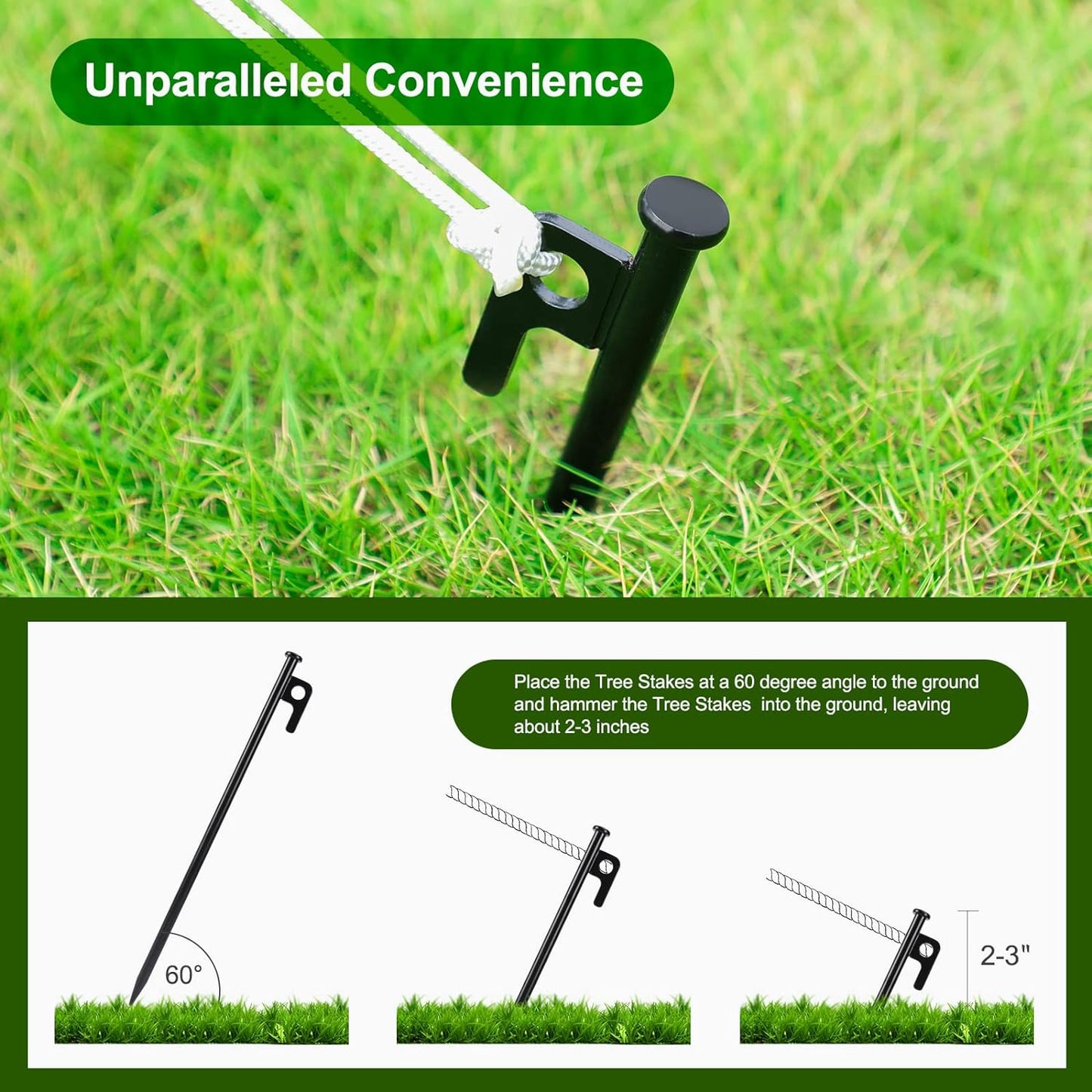 Tree Stakes, Tree Stake Kit for Hurricane Protection & Bad Weather, Tree Stakes and Supports, Heavy Duty 6 Pcs Tree Stake(11.8``), 6 Pcs Tree Straps for Staking, Anchor Rope(65.6ft)