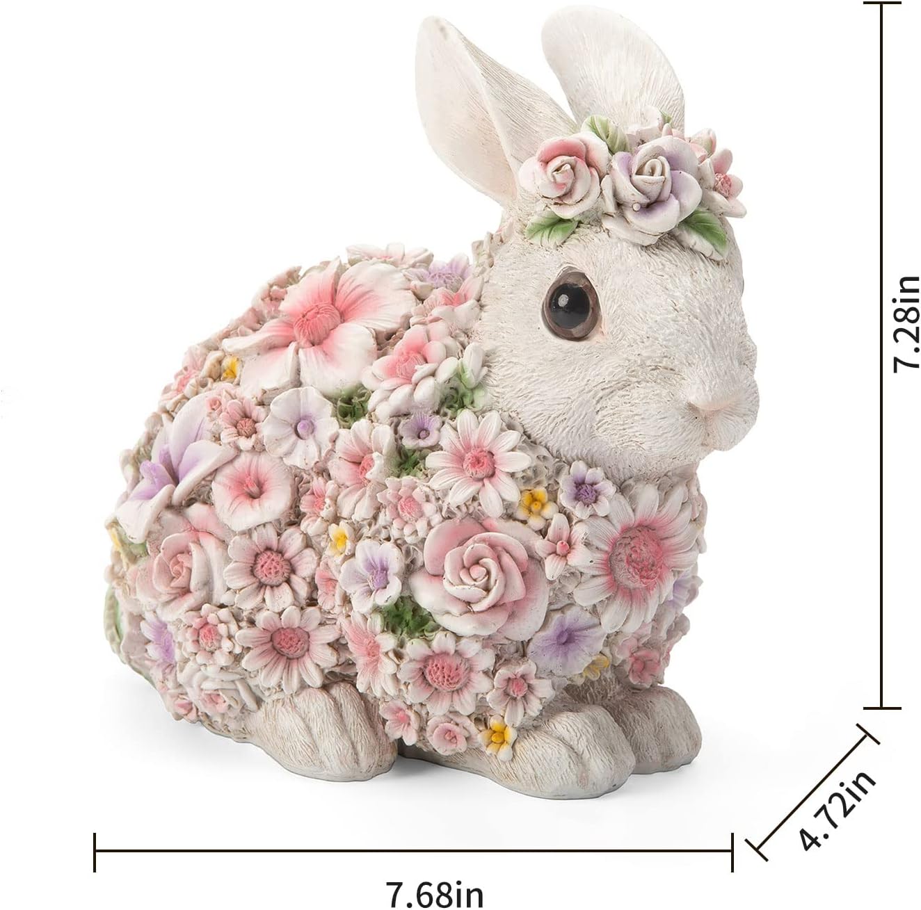 Colorful Flower Rabbit Statue - Indoor and Outdoor Garden Decoration Statue Unique Garden Art, Cheerful Home Decor, for Easter, Spring, and New Homes(8inch)