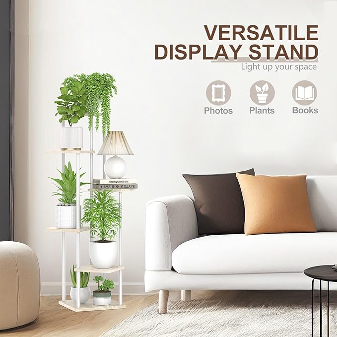 6 Tier Plant Stand Indoor Outdoor , Metal Wood Tiered Corner Plant Stands Pot Holder, Wood Flower Shelf Display Rack for Living Room Bedroom Balcony Garden Patio, White