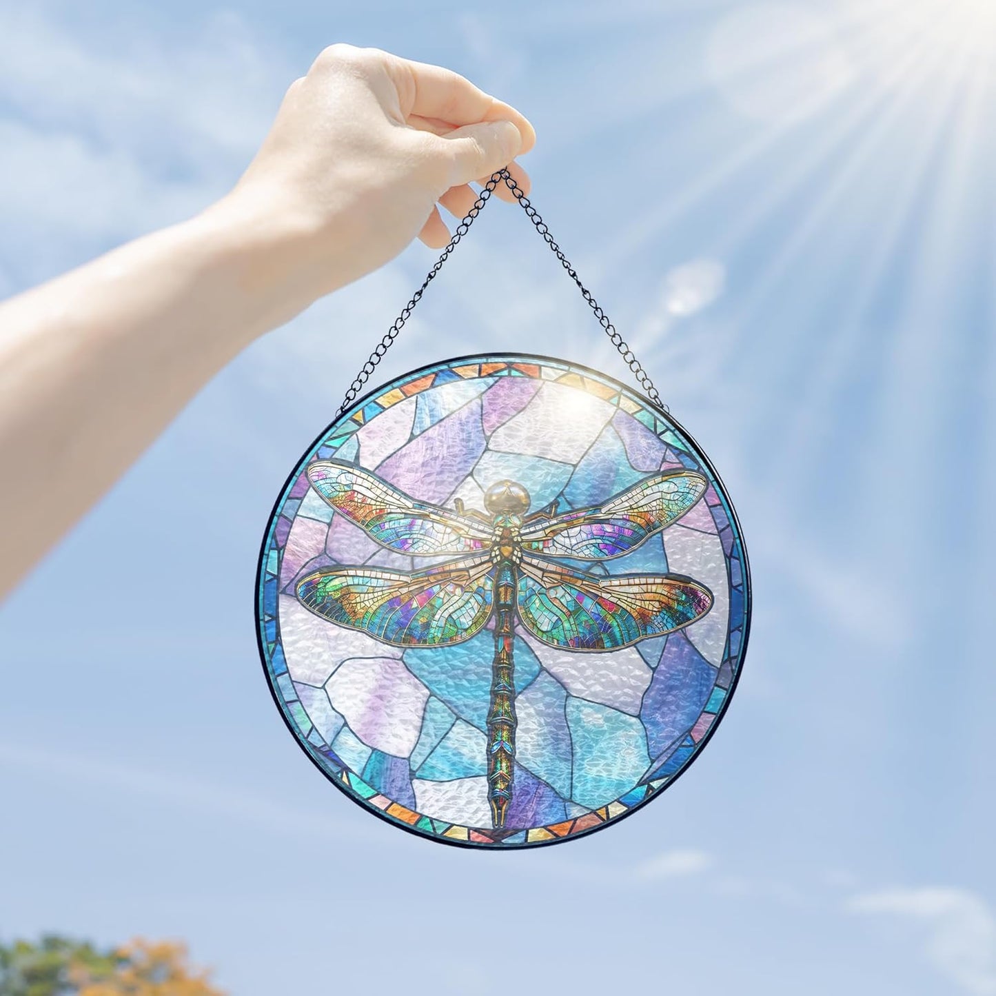FLAGWIX Christmas Dragonfly Gifts for Women Men - Stained Glass Window Hanging 10 in - Dragonfly Garden Decor for Yard Decorations Outdoor, Sun Catchers Window Ornament for Home Christmas Decorations