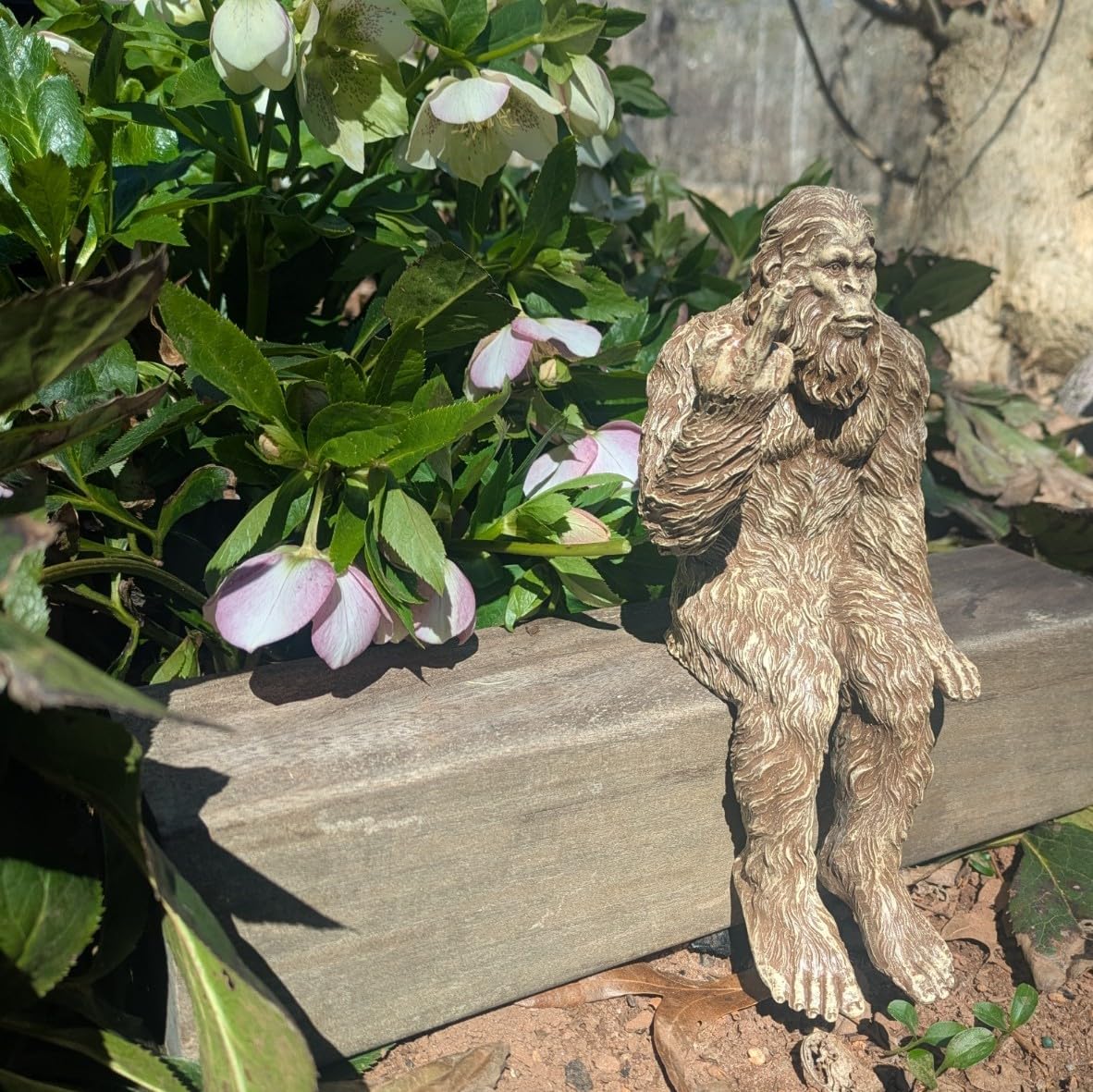 John Bernard & Company Bigfoot The Rude ‘Flipping The Bird’ Sasquatch Yeti Statue/Figurine Indoor/Outdoor Sculpture for Patio, Deck, Home, Office 10 in H Shelf Sitter Figurine (Stonewash)