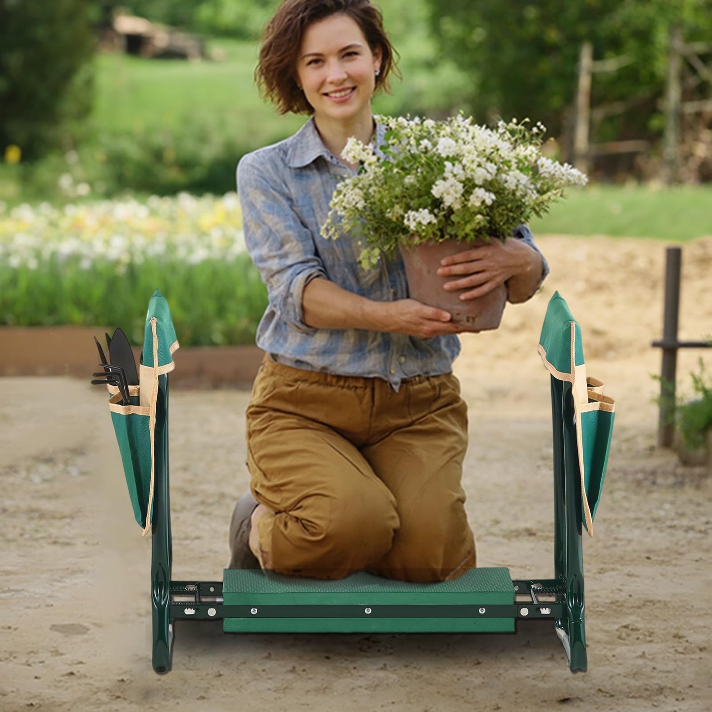 VEVOR Garden Kneeler and Seat Heavy Duty, Portable Garden Stool with 6'' EVA Kneeling Pad and 2